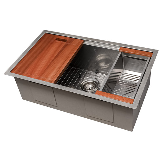 ZLINE 30 in. Garmisch Undermount Single Bowl Satin Stainless Steel Kitchen Sink with Bottom Grid and Accessories (SLS-30S)