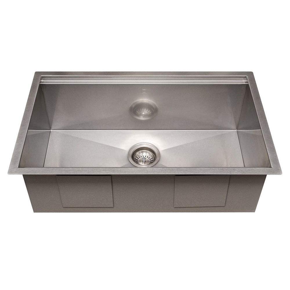 ZLINE 33 in. Garmisch Undermount Single Bowl Satin Stainless Steel Kitchen Sink with Bottom Grid and Accessories (SLS-33S)