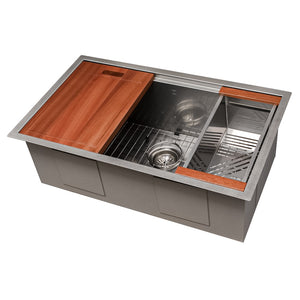 ZLINE 33 in. Garmisch Undermount Single Bowl Satin Stainless Steel Kitchen Sink with Bottom Grid and Accessories (SLS-33S)