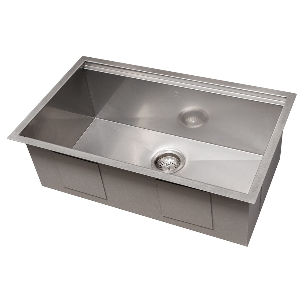 ZLINE 33 in. Garmisch Undermount Single Bowl Satin Stainless Steel Kitchen Sink with Bottom Grid and Accessories (SLS-33S)