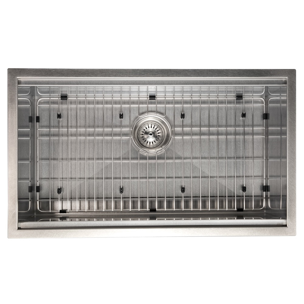 ZLINE 33 in. Garmisch Undermount Single Bowl Satin Stainless Steel Kitchen Sink with Bottom Grid and Accessories (SLS-33S)