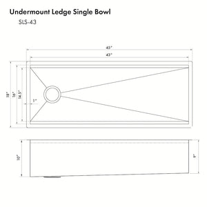 ZLINE 43 in. Garmisch Undermount Single Bowl Satin Stainless Steel Kitchen Sink with Bottom Grid and Accessories (SLS-43S)