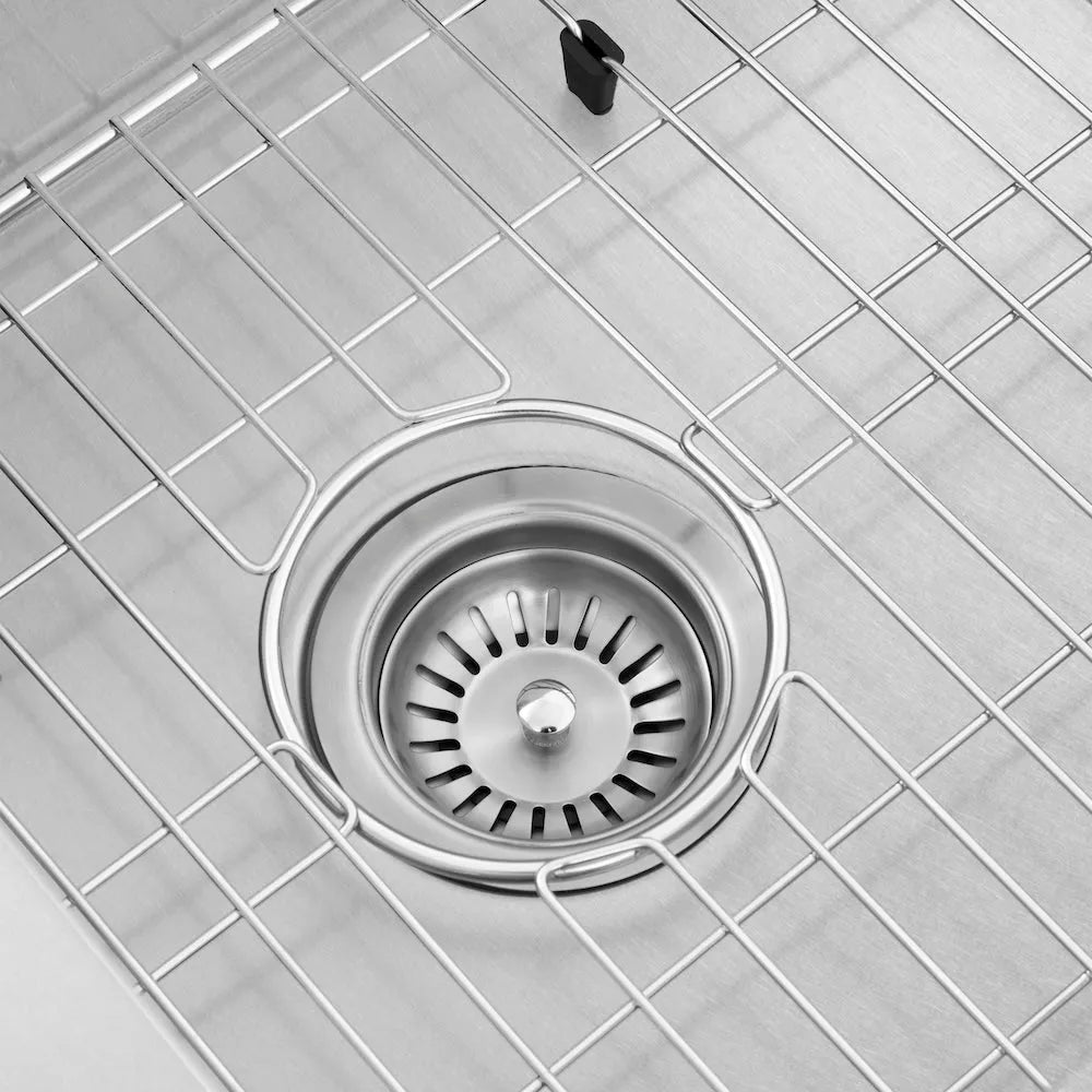 ZLINE 45 in. Garmisch Undermount Single Bowl Satin Stainless Steel Kitchen Sink with Bottom Grid and Accessories (SLS-45S) utility rack.