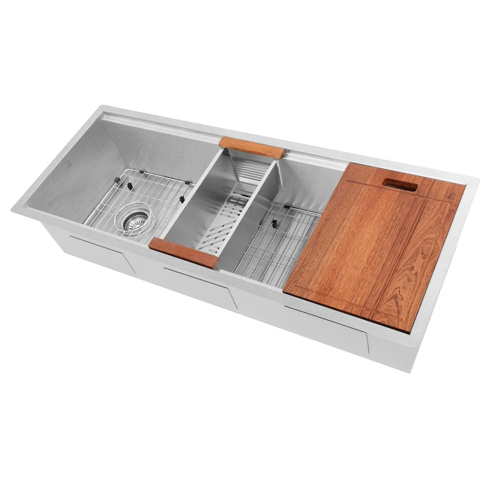 ZLINE 45 in. Garmisch Undermount Single Bowl Satin Stainless Steel Kitchen Sink with Bottom Grid and Accessories (SLS-45S) main image.