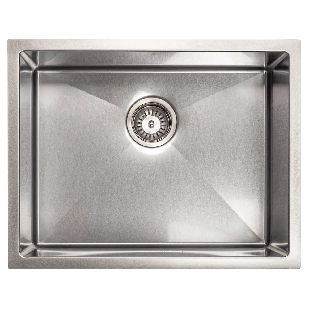 ZLINE 23 in. Meribel Undermount Single Bowl Satin Stainless Steel Kitchen Sink with Bottom Grid (SRS-23S) top-down, empty.