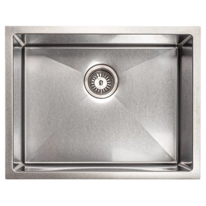 ZLINE 23 in. Meribel Undermount Single Bowl Satin Stainless Steel Kitchen Sink with Bottom Grid (SRS-23S) top-down, empty.