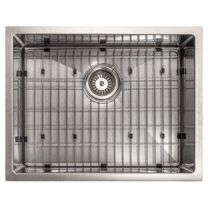 ZLINE 23 in. Meribel Undermount Single Bowl Satin Stainless Steel Kitchen Sink with Bottom Grid (SRS-23S) top-down, with bottom grid.