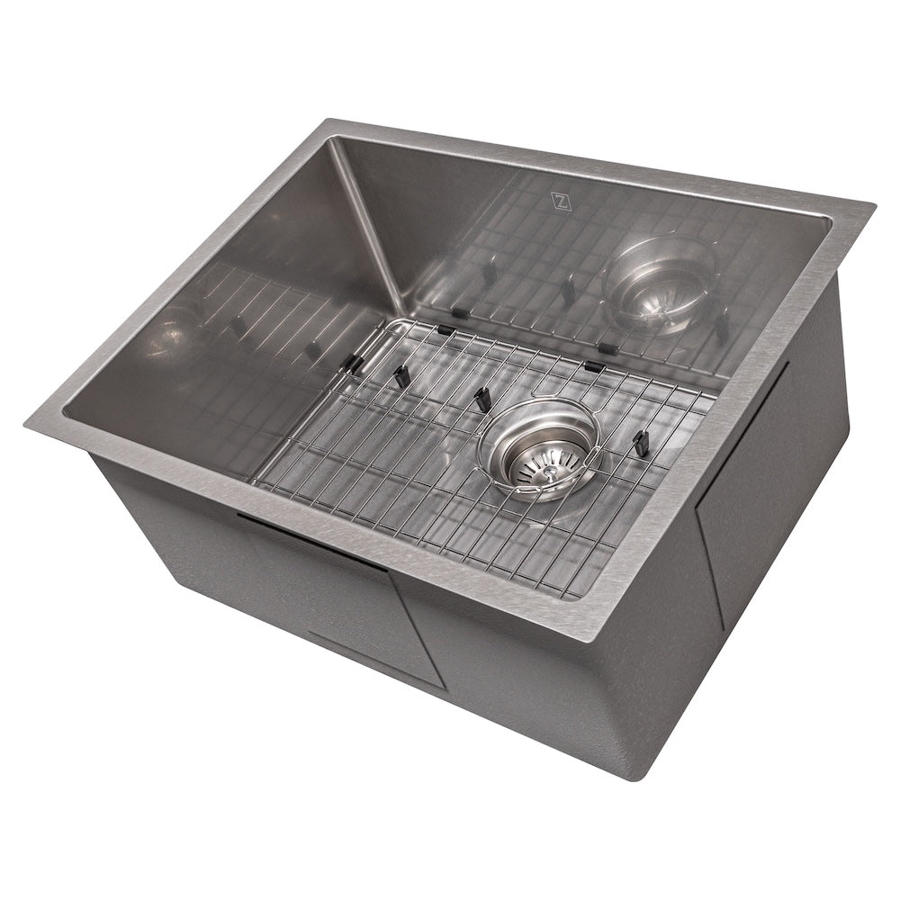 ZLINE 27 in. Meribel Undermount Single Bowl Satin Stainless Steel Kitchen Sink with Bottom Grid (SRS-27S)