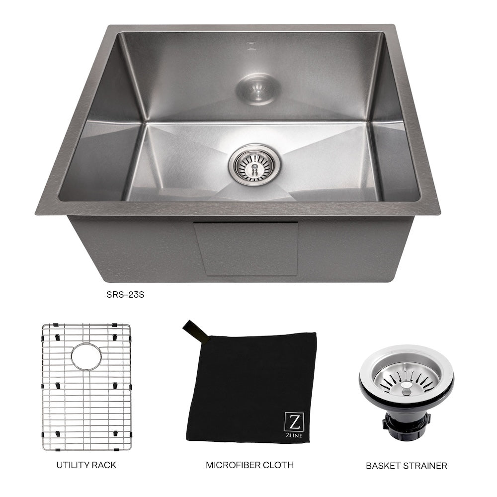 ZLINE 27 in. Meribel Undermount Single Bowl Satin Stainless Steel Kitchen Sink with Bottom Grid (SRS-27S)