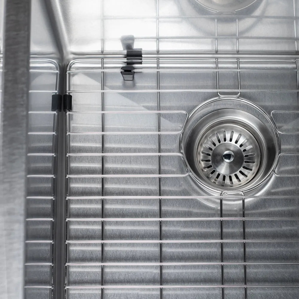ZLINE 30 in. Meribel Undermount Single Bowl Satin Stainless Steel Kitchen Sink with Bottom Grid (SRS-30S) basin detail.