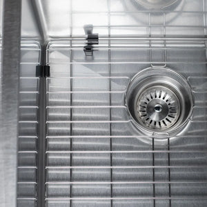 ZLINE 30 in. Meribel Undermount Single Bowl Satin Stainless Steel Kitchen Sink with Bottom Grid (SRS-30S) basin detail.