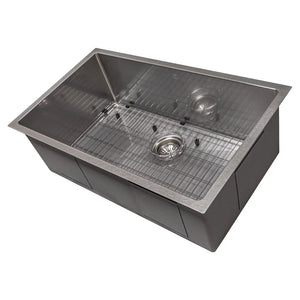 ZLINE 30 in. Meribel Undermount Single Bowl Satin Stainless Steel Kitchen Sink with Bottom Grid (SRS-30S) main image.