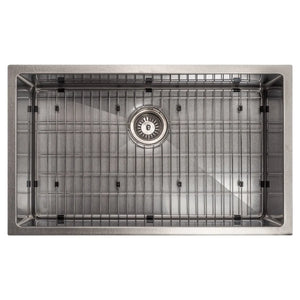 ZLINE 30 in. Meribel Undermount Single Bowl Satin Stainless Steel Kitchen Sink with Bottom Grid (SRS-30S) top-down, with bottom grid.