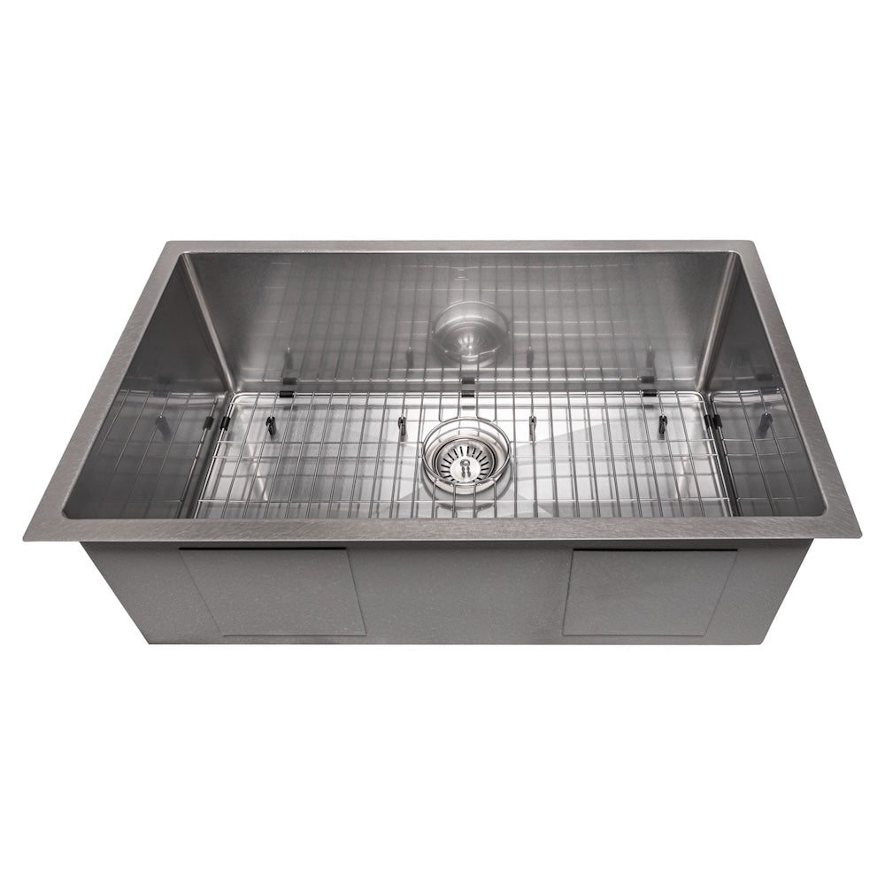 ZLINE 33 in. Meribel Undermount Single Bowl Satin Stainless Steel Kitchen Sink with Bottom Grid (SRS-33S)