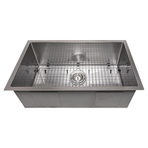 ZLINE 33 in. Meribel Undermount Single Bowl Satin Stainless Steel Kitchen Sink with Bottom Grid (SRS-33S)