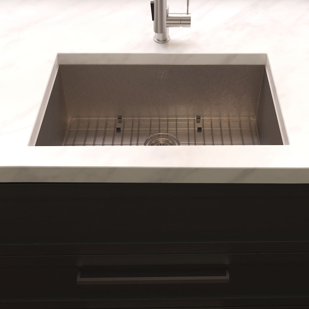 ZLINE 33 in. Meribel Undermount Single Bowl Satin Stainless Steel Kitchen Sink with Bottom Grid (SRS-33S)
