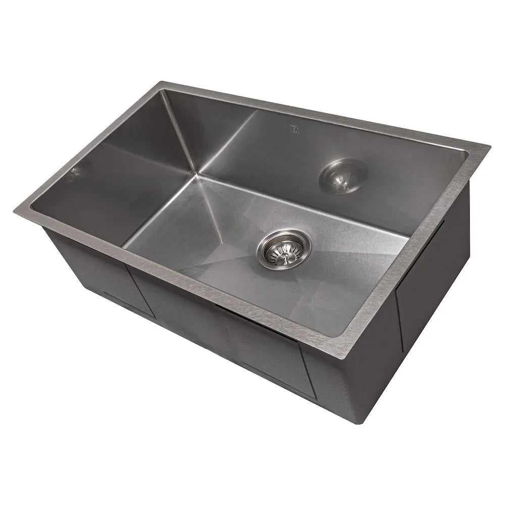 ZLINE 33 in. Meribel Undermount Single Bowl Satin Stainless Steel Kitchen Sink with Bottom Grid (SRS-33S) main image.