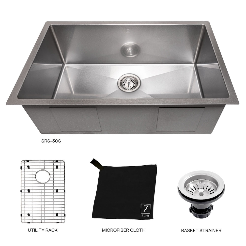 ZLINE 33 in. Meribel Undermount Single Bowl Satin Stainless Steel Kitchen Sink with Bottom Grid (SRS-33S)