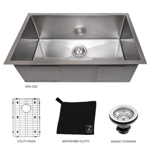 ZLINE 33 in. Meribel Undermount Single Bowl Satin Stainless Steel Kitchen Sink with Bottom Grid (SRS-33S)