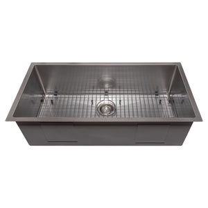 ZLINE 36 in. Meribel Undermount Single Bowl Satin Stainless Steel Kitchen Sink with Bottom Grid (SRS-36S)