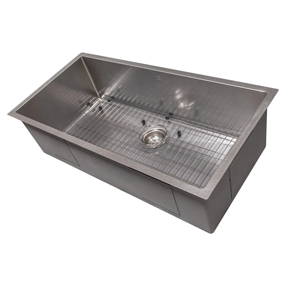 ZLINE 36 in. Meribel Undermount Single Bowl Satin Stainless Steel Kitchen Sink with Bottom Grid (SRS-36S) main image.