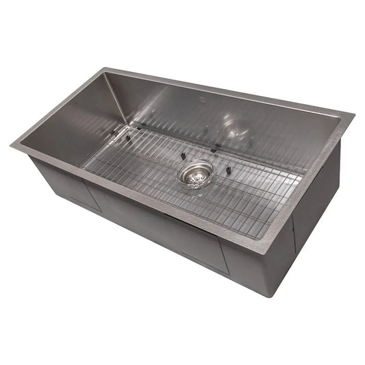 ZLINE 36 in. Meribel Undermount Single Bowl Satin Stainless Steel Kitchen Sink with Bottom Grid (SRS-36S) main image.