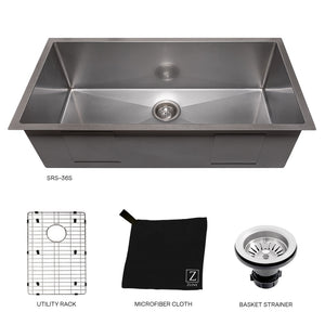 ZLINE 36 in. Meribel Undermount Single Bowl Satin Stainless Steel Kitchen Sink with Bottom Grid (SRS-36S)