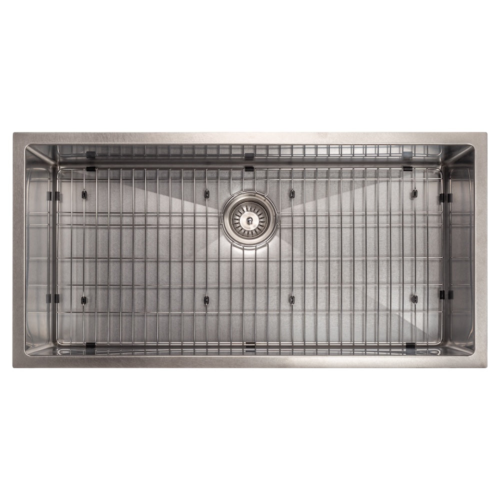 ZLINE 36 in. Meribel Undermount Single Bowl Satin Stainless Steel Kitchen Sink with Bottom Grid (SRS-36S)