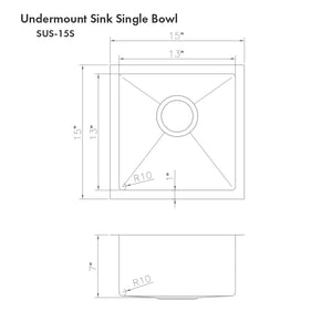 ZLINE 15 in. Boreal Undermount Single Bowl Satin Stainless Steel Bar Kitchen Sink (SUS-15S)