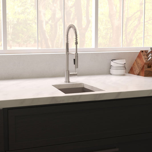 ZLINE 15 in. Boreal Undermount Single Bowl Satin Stainless Steel Bar Kitchen Sink (SUS-15S) in a luxury kitchen.