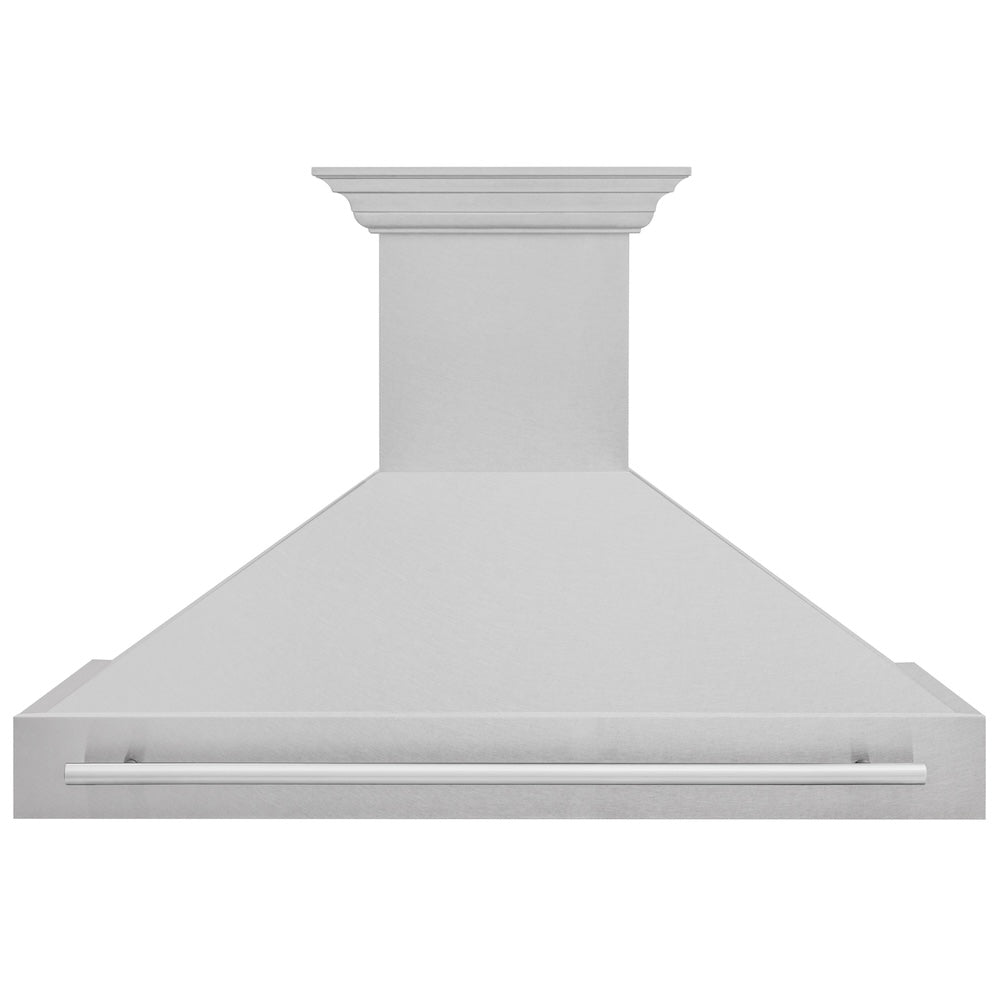 ZLINE 48 in. Satin Stainless Steel Wall Mount Range Hood with Stainless Steel Handle (8654SNX-48) front.