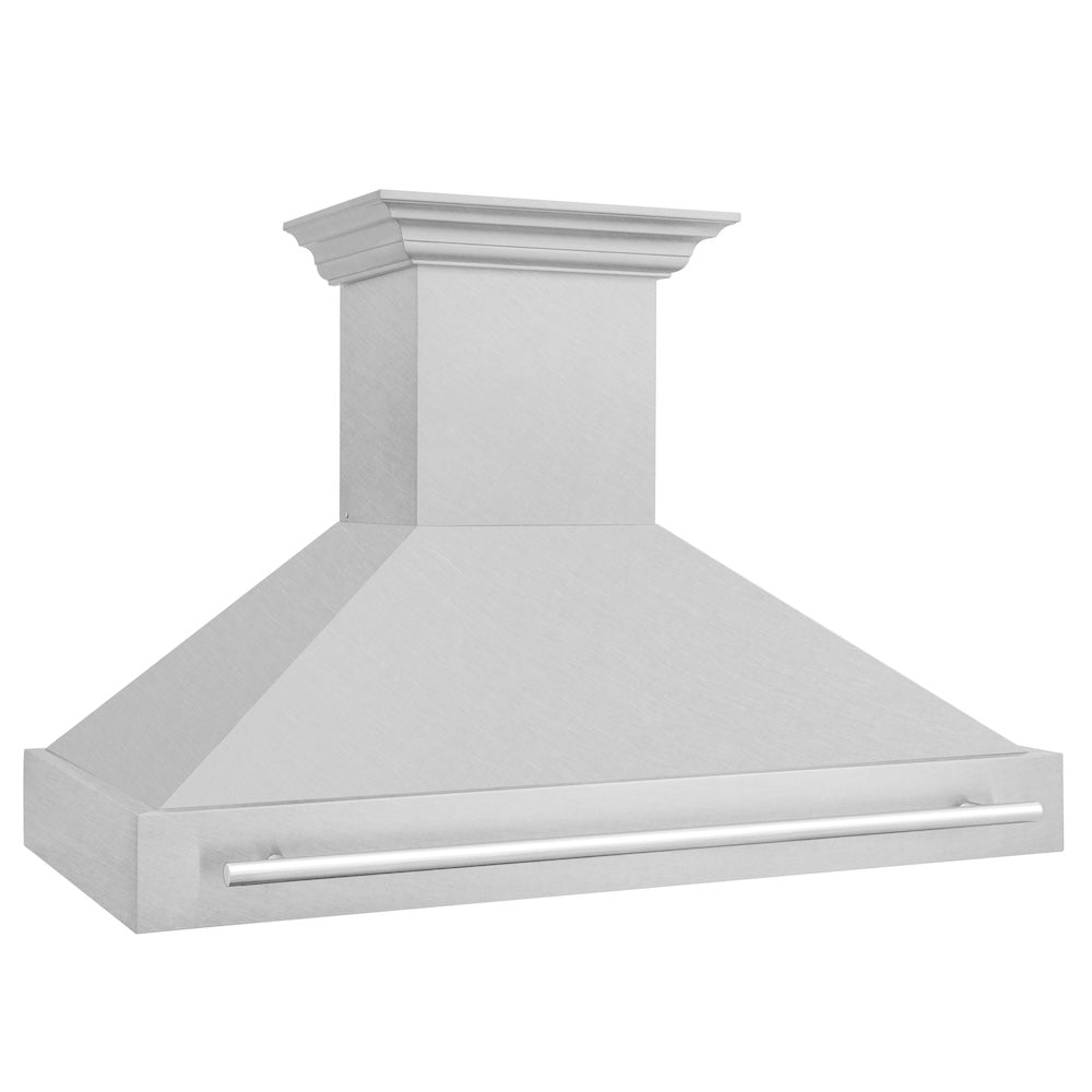 ZLINE 48 in. Satin Stainless Steel Wall Mount Range Hood with Stainless Steel Handle (8654SNX-48) side.