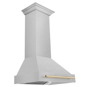 ZLINE Autograph Edition 30 in. Satin Stainless Steel Wall Mount Range Hood with Polished Gold Handle (8654SNZ-30-G)