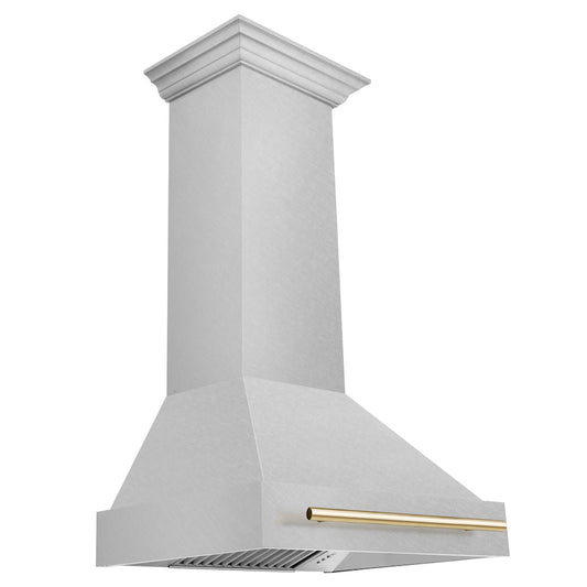 ZLINE Autograph Edition 30 in. Satin Stainless Steel Wall Mount Range Hood with Polished Gold Handle (8654SNZ-30-G)