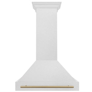 ZLINE Autograph Edition 36 in. Satin Stainless Steel Wall Mount Range Hood with Champagne Bronze Handle (8654SNZ-36-CB) front.