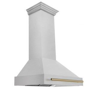 ZLINE Autograph Edition 36 in. Satin Stainless Steel Wall Mount Range Hood with Champagne Bronze Handle (8654SNZ-36-CB)