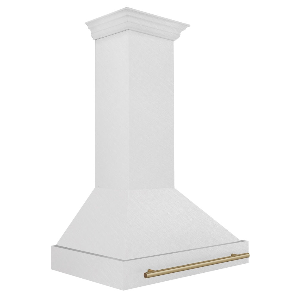 ZLINE Autograph Edition 36 in. Satin Stainless Steel Wall Mount Range Hood with Champagne Bronze Handle (8654SNZ-36-CB) side.
