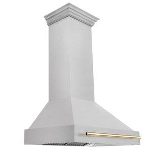 ZLINE Autograph Edition 36 in. Satin Stainless Steel Wall Mount Range Hood with Polished Gold Handle (8654SNZ-36-G)