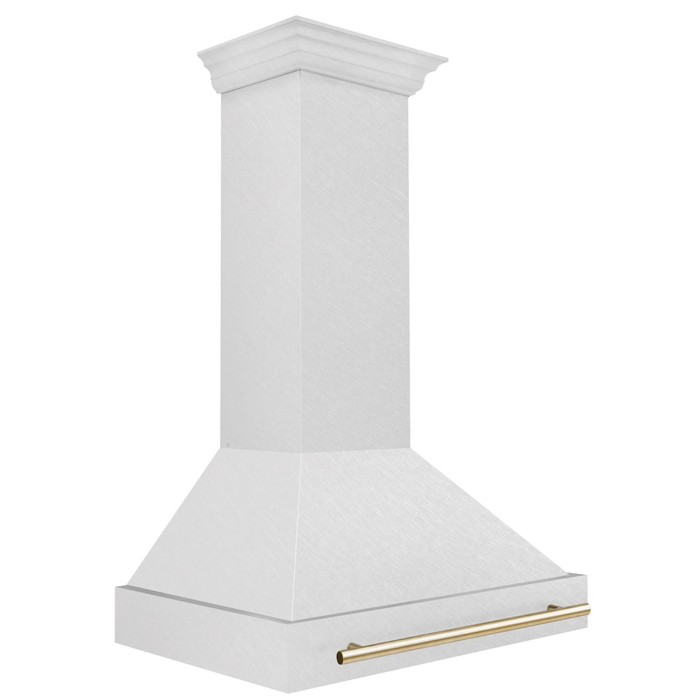ZLINE Autograph Edition 36 in. Satin Stainless Steel Wall Mount Range Hood with Polished Gold Handle (8654SNZ-36-G) side.