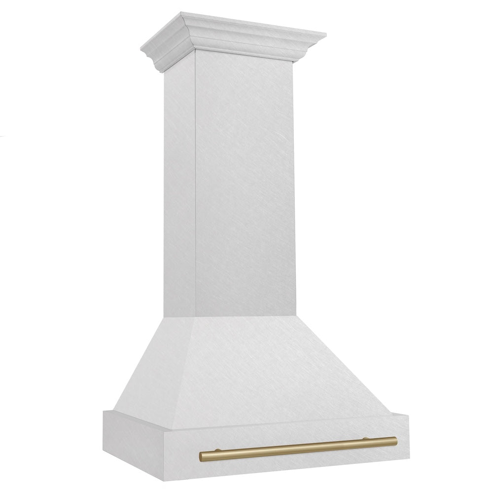 ZLINE Autograph Edition 30 in. Satin Stainless Steel Wall Mount Range Hood with Champagne Bronze Handle (8654SNZ-30-CB) side.