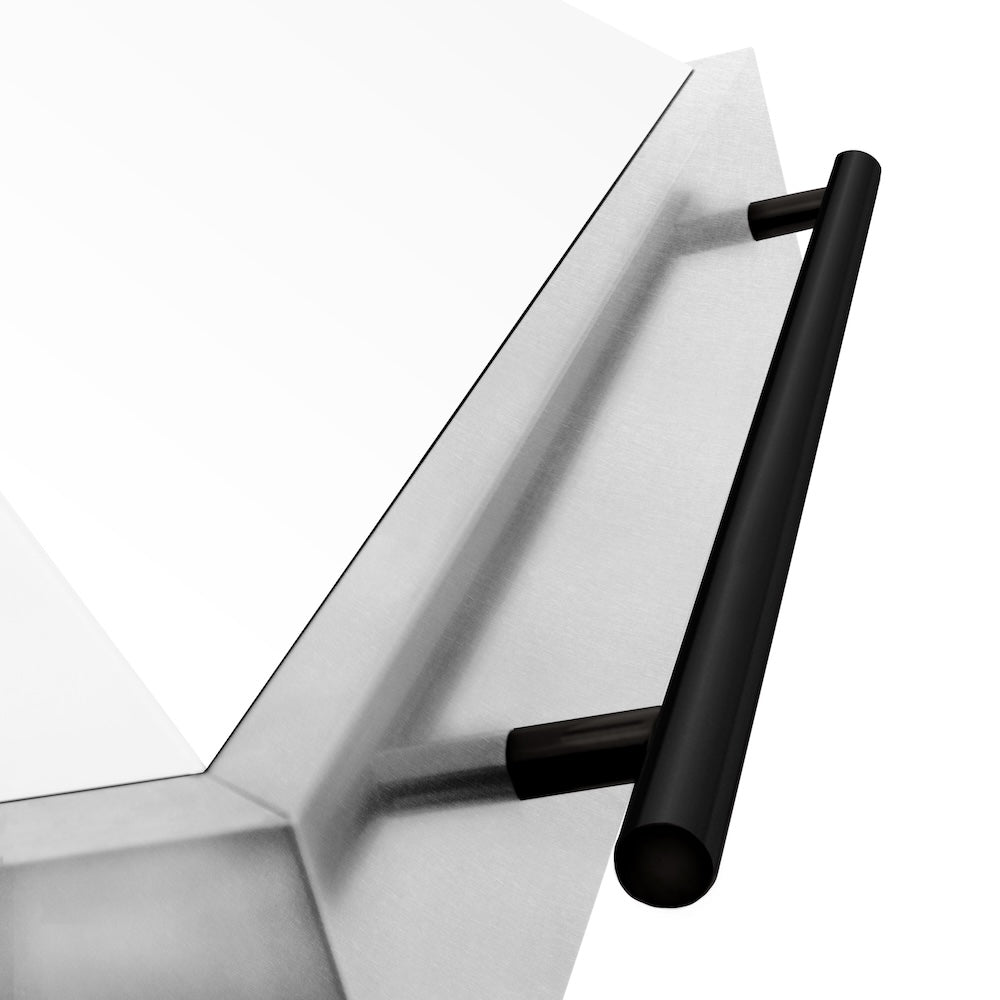 ZLINE Autograph Edition 30 in. Satin Stainless Steel Wall Mount Range Hood with White Matte Shell and Matte Black Handle (8654SNZ-WM30-MB)