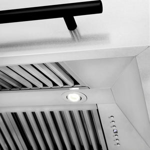 ZLINE Autograph Edition 36 in. Satin Stainless Steel Wall Mount Range Hood with White Matte Shell and Matte Black Handle (8654SNZ-WM36-MB)