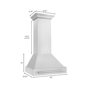ZLINE 30 in. Satin Stainless Steel Wall Mount Range Hood with Stainless Steel Handle (8654SNX-30) dimensional diagram.