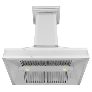 ZLINE 36 in. Designer Series Ducted Wall Mount Range Hood in Satin Stainless Steel with Mirror Accents (655MR-36) under.