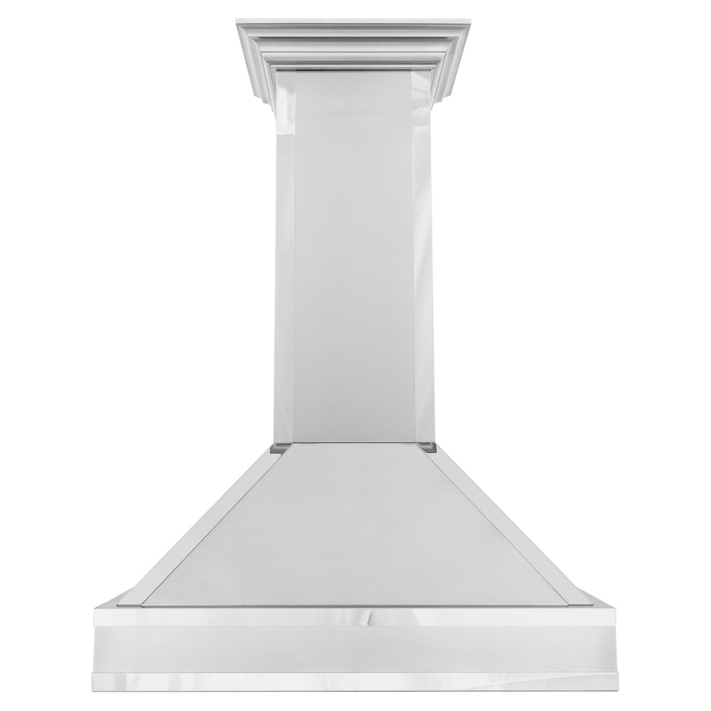 ZLINE 36 in. Designer Series Ducted Wall Mount Range Hood in Satin Stainless Steel with Mirror Accents (655MR-36) front.