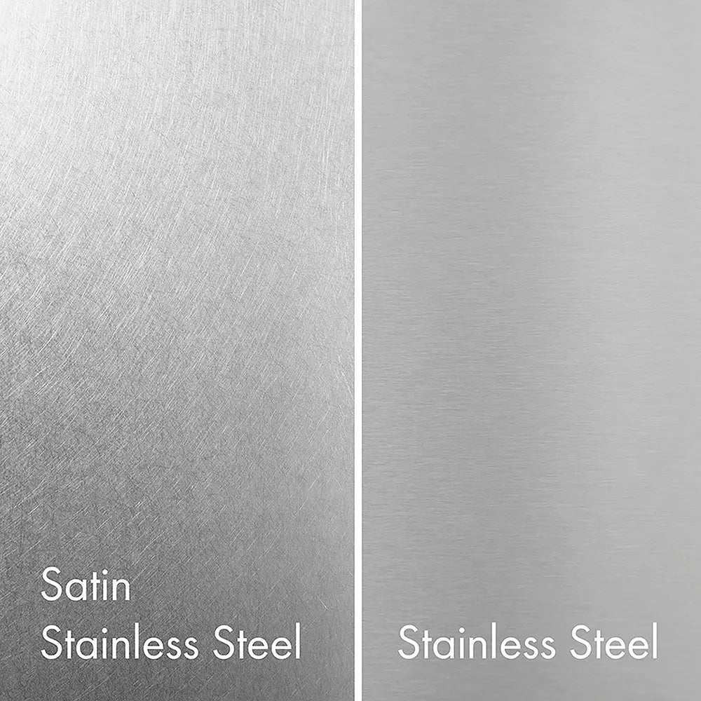 ZLINE Satin Stainless Steel (left) compared with Standard Stainless Steel (right).
