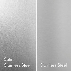 ZLINE Satin Stainless Steel (left) compared with Standard Stainless Steel (right).