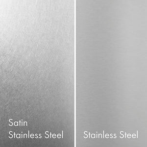 ZLINE Satin Stainless Steel (left) compared with Standard Stainless Steel (right).