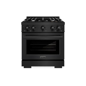 ZLINE 30 in. 4.2 cu. ft. Select Dual Fuel Range with 4 Burner Gas Cooktop and Electric Convection Oven in Black Stainless Steel (HDRB-30) front.