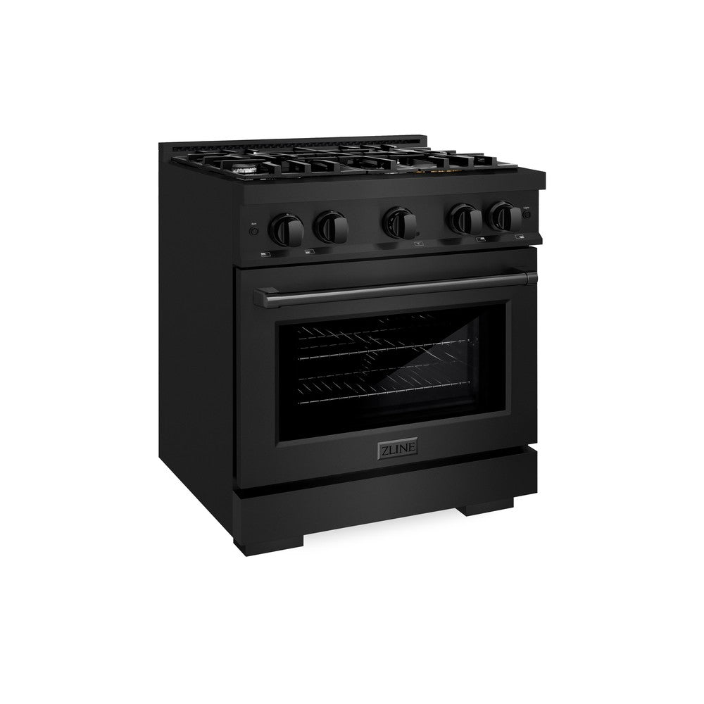 ZLINE 30 in. 4.2 cu. ft. Select Dual Fuel Range with 4 Burner Gas Cooktop and Electric Convection Oven in Black Stainless Steel (HDRB-30)